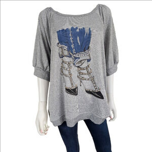 Love & Lace Puff Sleeve Jewel Embellished Lightweight Sweater Size 2X